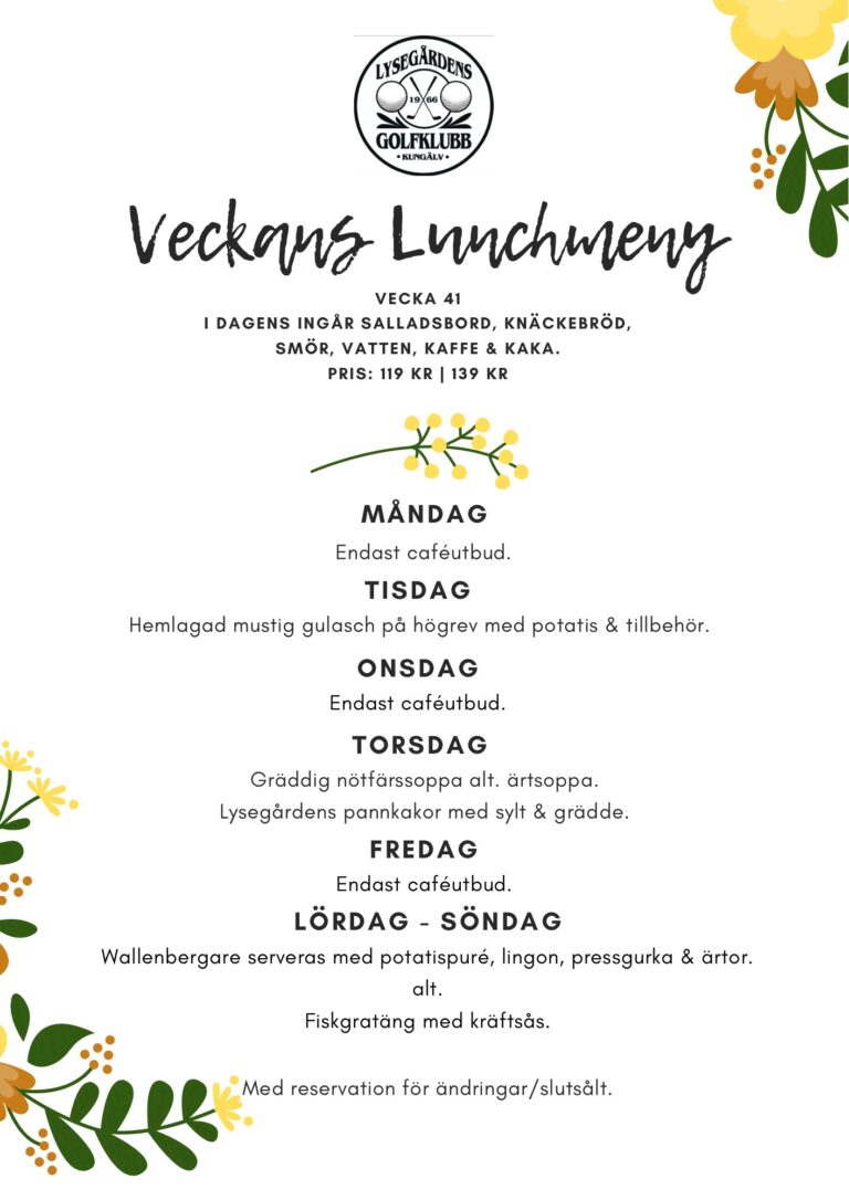Veckans Lunchmeny och nya öppettider!